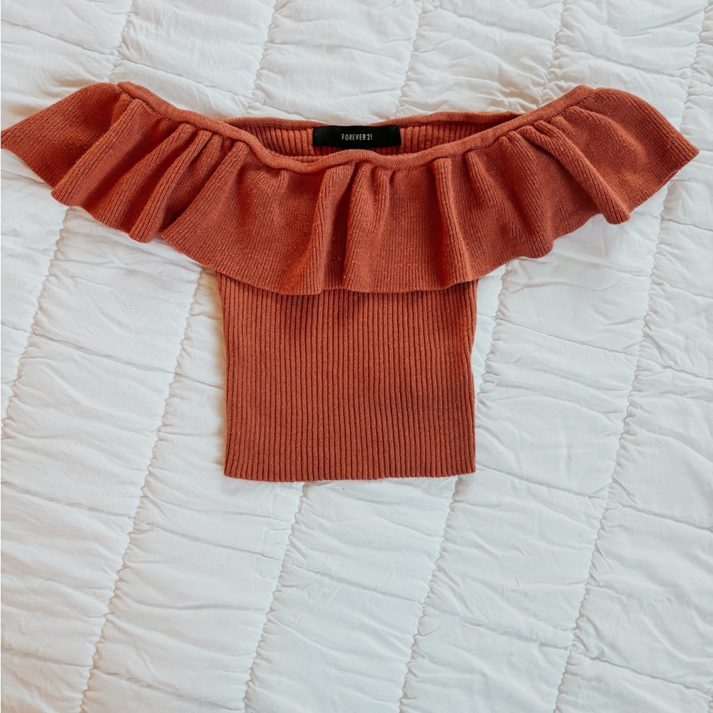 Forever 21 Off-Shoulder Sweater in Rust